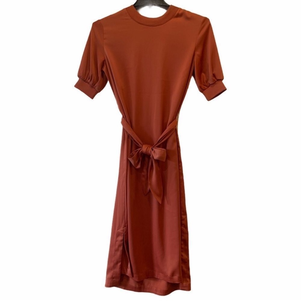 Who What Wear Rust Midi Dress with Tie Waist